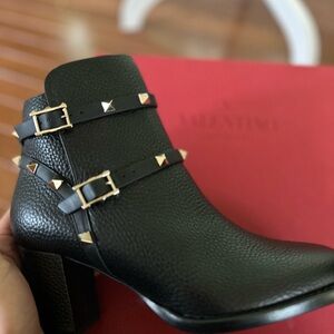 Valentino Garavani Black Ankle Boots with Gold Studs